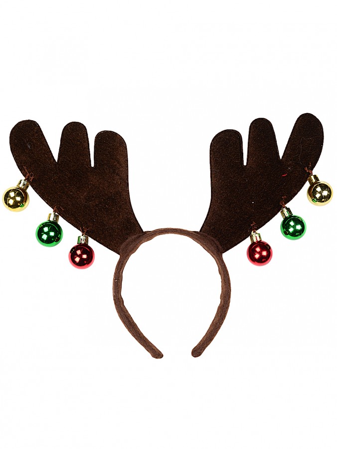 Brown Reindeer Antlers Headband With Sequins & Baubles - One Size Fits Most