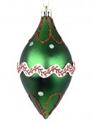3x 13cm White, Green & Red Oval Finial Baubles With Lace & Glitter Patterns
