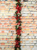 Decorated Red Bauble, Berry & Poinsettia & Gold Leaf Pine Garland - 1.8m