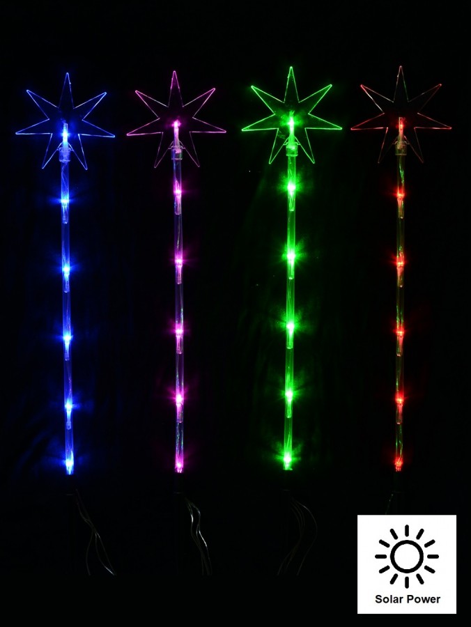 Multi Colour LED North Star Solar Powered Christmas Path Lights - 4 x 48cm