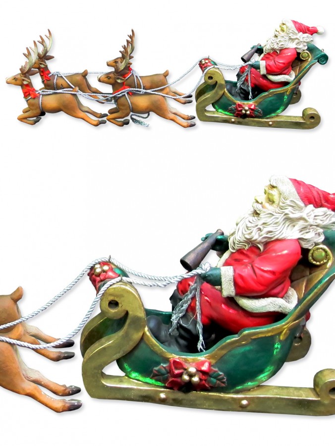 Santa Sleigh & Reindeers Christmas Decor - 1.8m