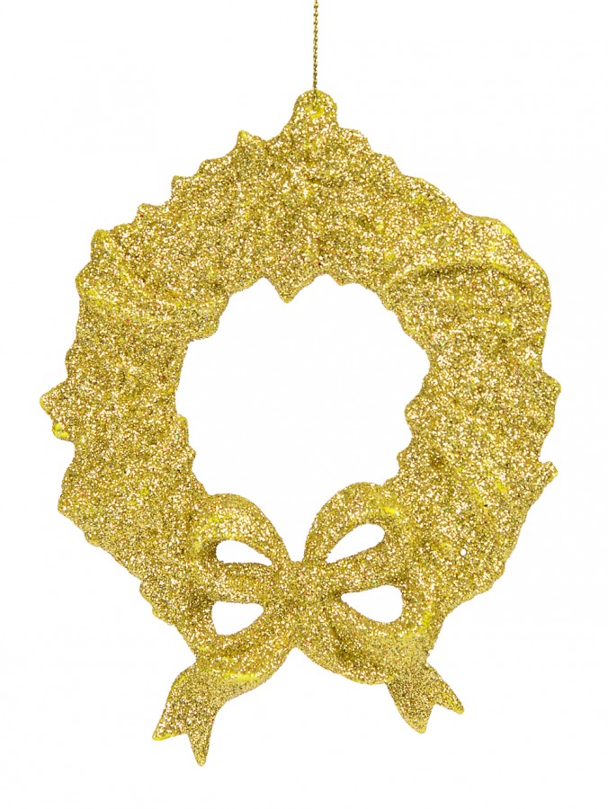 Gold Glitter Wreath Hanging Ornament - 12cm