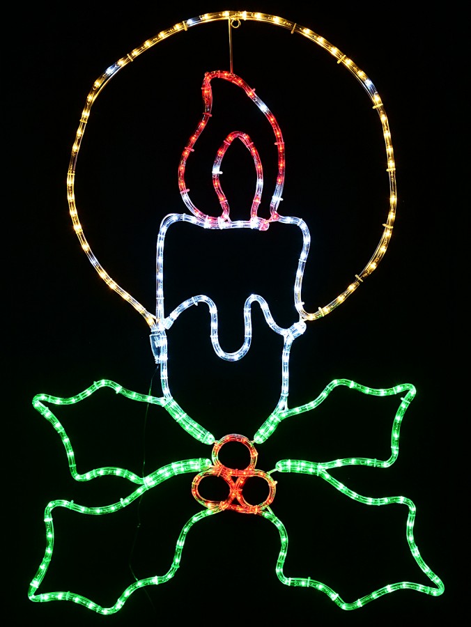 1m Candle, Glow & Holly With Red, Green & White LED Twinkle Light Display