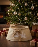 62cm Burlap & Prancing Reindeer Christmas Tree Collar With Rope Bow
