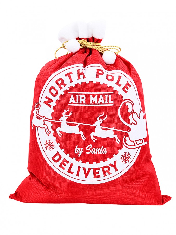 White North Pole Delivery Air Mail By Santa Stamp Red Gift Santa Sack - 70cm