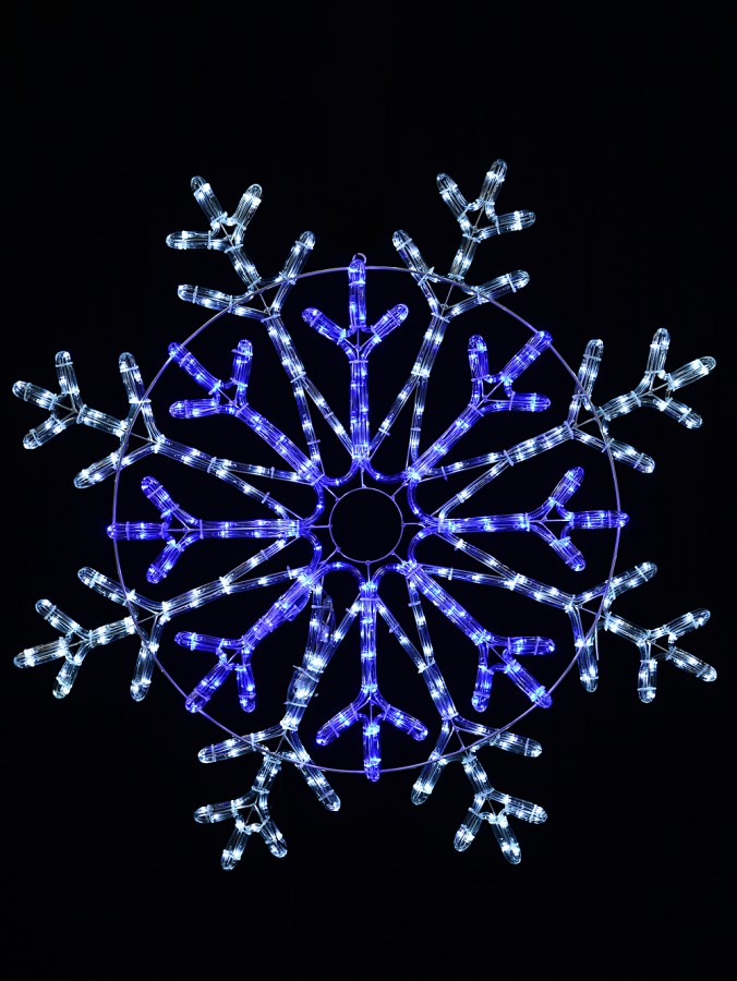 84cm Snowflake With Blue & Cool White LED Rope Light Display