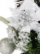 White Poinsettia & Silver Decorations Tabletop Christmas Tree Ornament - 18cm