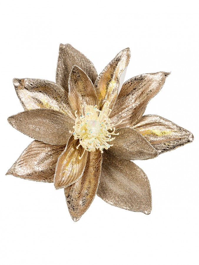 36cm Large Shiny Rose Gold Magnolia Flower Christmas Tree Clip Pick