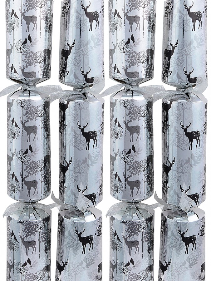 Silver With Black Deer In Forest Scene Christmas Cracker Bon Bons - 10 x 36cm