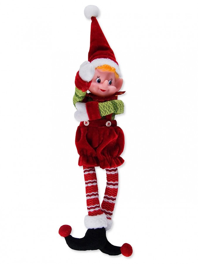 Red With Green Elf Hanging Ornament - 24cm