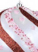 15cm White, Red & Pink Candy Swirl Textured Ball Bauble With Glitter & Beads