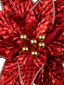 36cm Shiny Red Grid Pattern & Gold Beads Poinsettia Christmas Tree Clip Pick