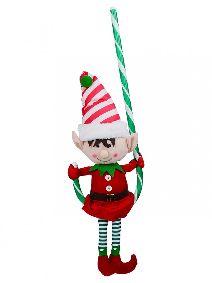 68cm Cute Elf Sitting In A Candy Cane Outdoor Decoration