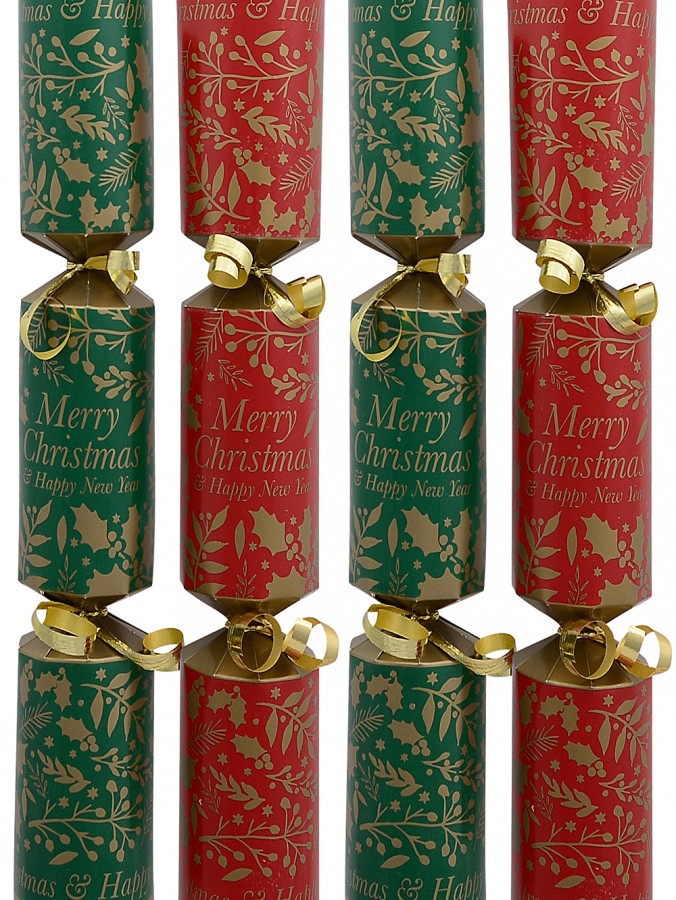 Red & Green With Gold Font & Foliage Christmas Cracker Bon Bons - 50 x 26cm