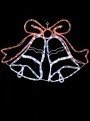 Cool White Double Bell With Red Ribbon LED Rope Light Silhouette - 74cm