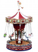 Rotating Musical Christmas Chair-O-Planes Carousel LED Village Scene - 34cm