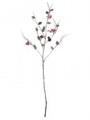 Frosted Mixed Foliage & Berries Branch Christmas Floral Decorative Stem - 1m