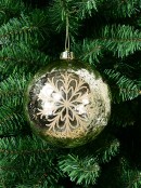 15cm Shiny Gold Mercury Finish Ball Bauble With Glitter Snowflakes Decoration