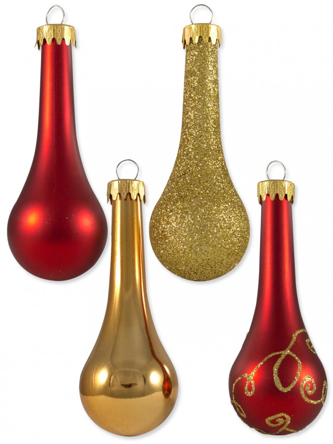 Red & Gold Tear Drop Bauble Decorations - 8 x 11cm