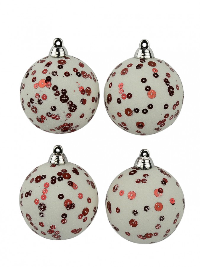 White Styrofoam Baubles with Red Sequins - 4 x 60mm