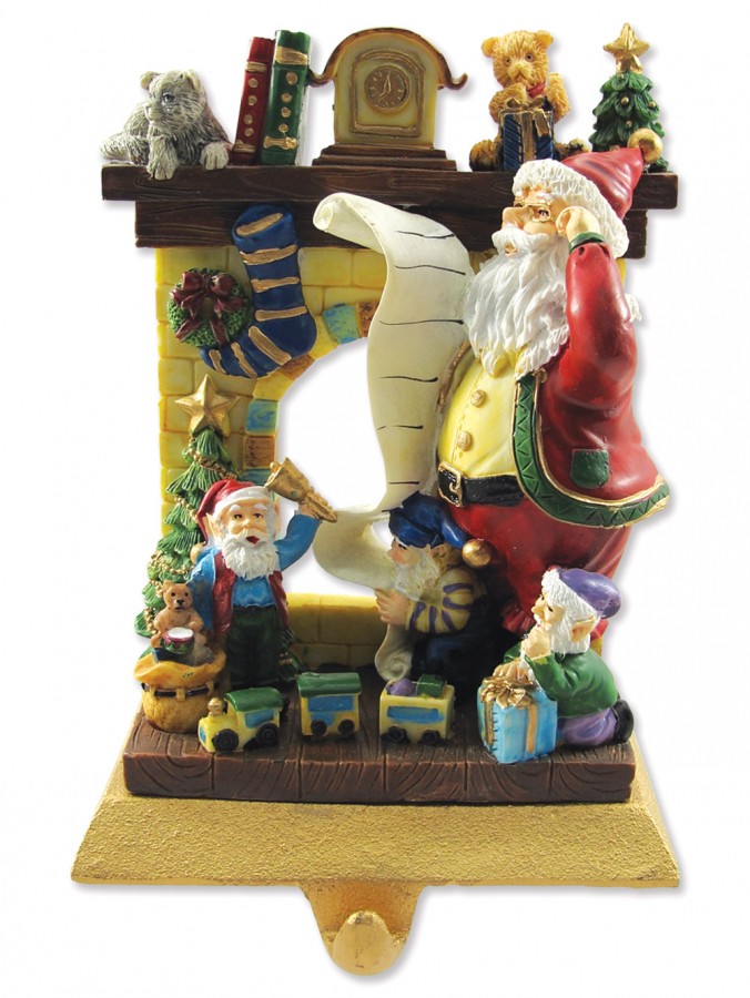 Santa Reading By Fireplace Stocking Holder - 15cm