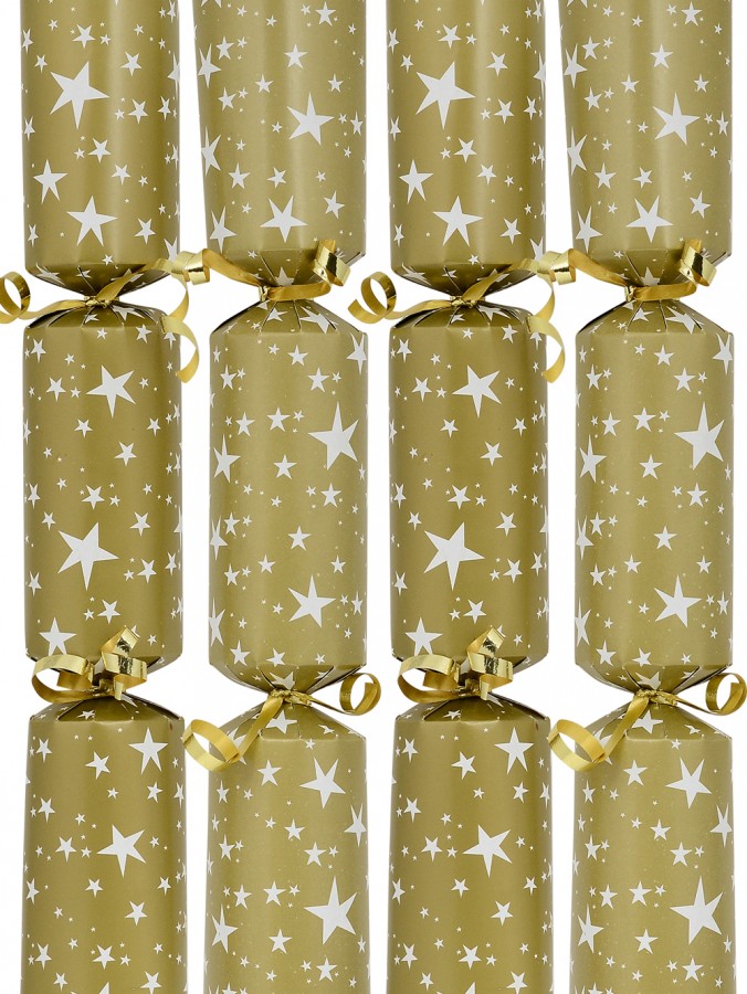 White & Gold With Gold & White Stars Christmas Cracker Bon Bons - 12 x 30cm