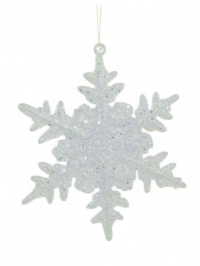Clear Glittered Snowflake Hanging Ornament - 90mm