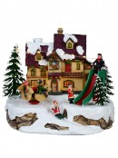 Fun Slide & Merry-Go-Round At Santa's Workshop Christmas Village Scene - 23cm
