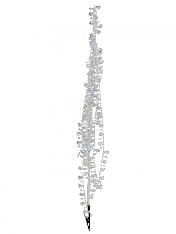 45cm Clear Iridescent Diamante Bead Spray Long Christmas Clip Stem