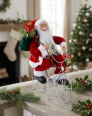 Traditional Riding Santa On Matte Silver Bicycle Figurine | 42cm