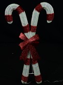 85cm Candy Canes & Bow Tinsel Mesh With Warm White LED Light Display