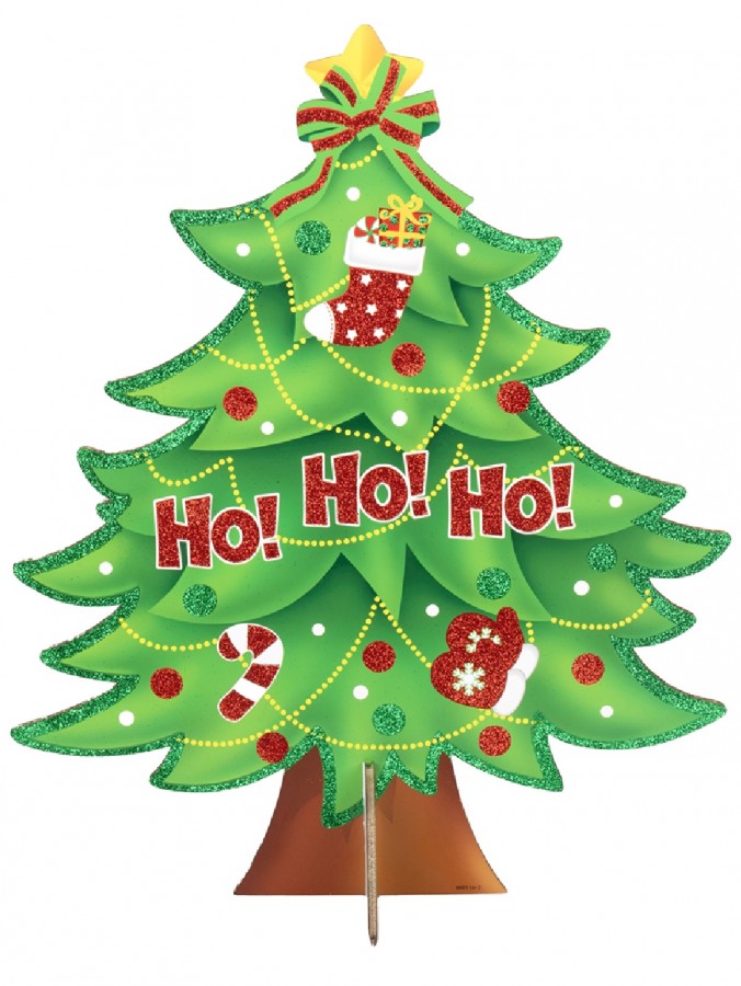 46cm Glittered Ho Ho Ho Christmas Tree Freestanding Christmas Sign
