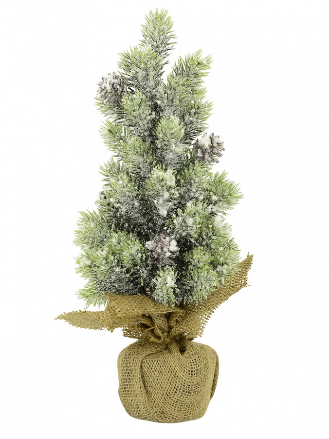 Frosted Pine Needle In Burlap Bag Table Top Tree - 42cm