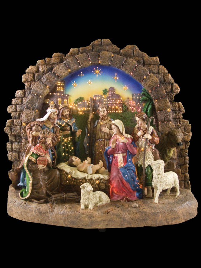 Fibre Optic Resin Manger Setting Nativity Scenes - 44cm