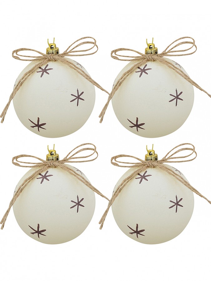 4x Ivory & Deep Mauve Starburst Rustic Whimsical Signature Baubles | 80mm