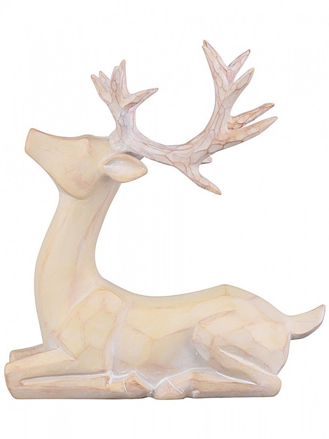 21cm Carved Wood Look Sitting Reindeer Resin Figurine