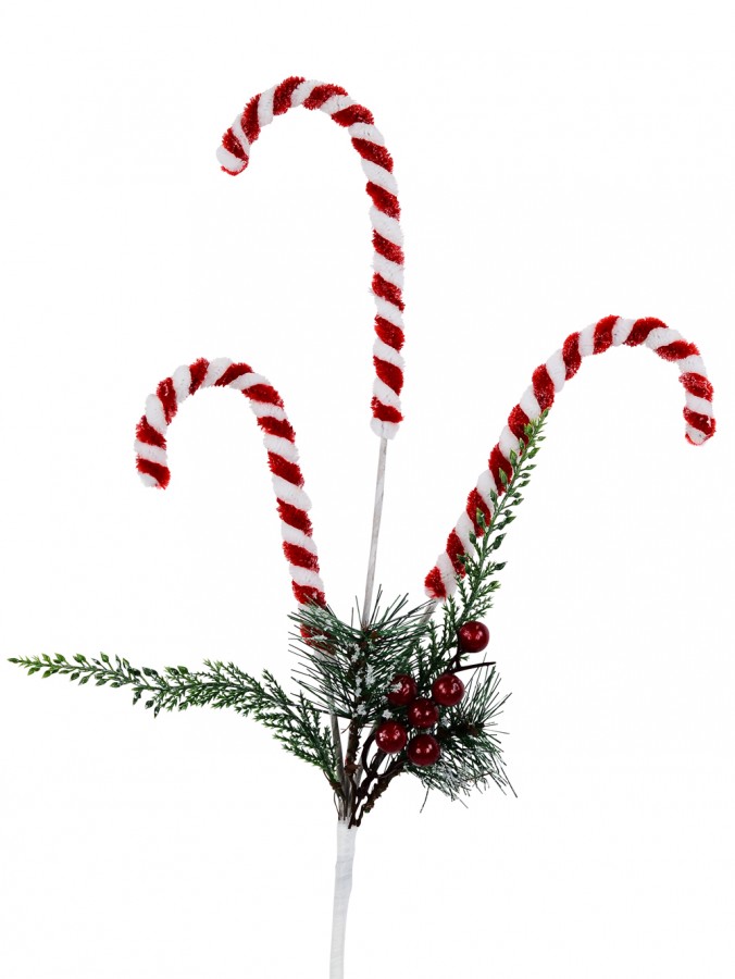 Candy Canes, Berries & Foliage Christmas Spray Long Stem - 24cm Wide