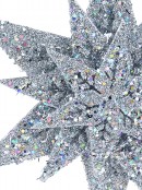 Silver Glitter & Iridescent Sequin Star Christmas Tree Topper Decoration - 32cm