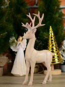 36cm Carved Wood Look Standing Reindeer Resin Figurine