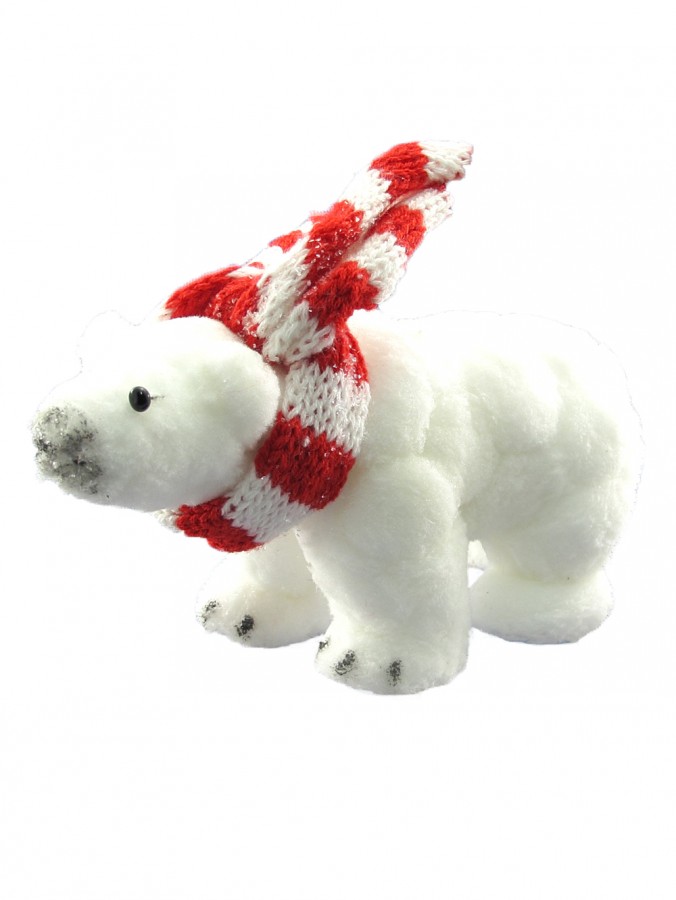 Flocked Styrofoam Furry Polar Bear Snow Sculpture Ornament - 23cm