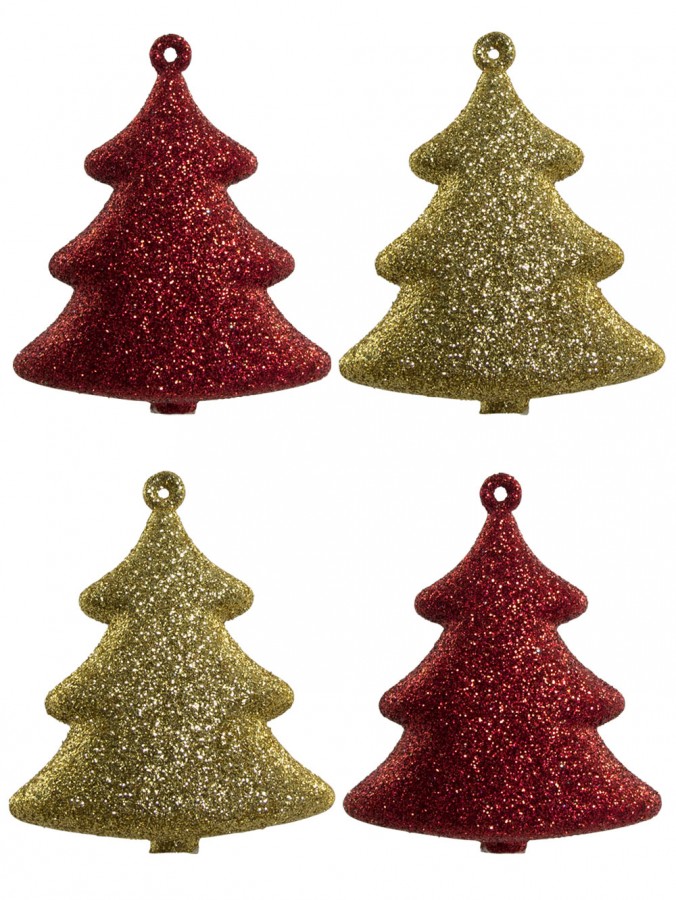 Red & Gold 3D Tree Hanging Decorations - 4 x 70mm