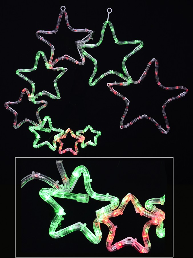 8 Red & Green Stars Ring Rope Light Silhouette - 74cm