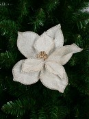 24cm Natural With Sequins & Diamantes Poinsettia Christmas Tree Clip Pick