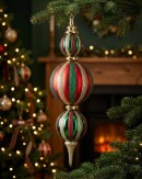 Red Green & Gold Heritage Stripe Multi Ball Large Display Finial | 59cm