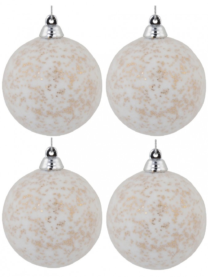 White Furry Foam Christmas Baubles With Champagne Flecks - 6 x 60mm