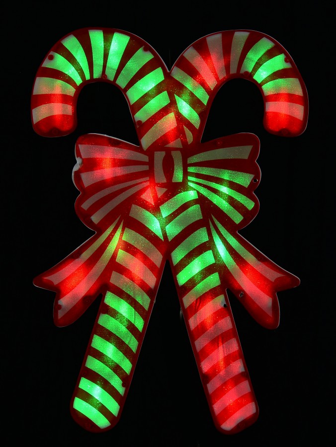 Red & Green Dual Bulb Twinkle PVC Candy Canes Light Silhouette - 49cm