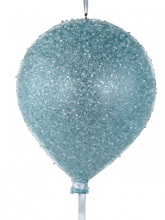 20cm Pastel Blue Sugar Balloon Christmas Bauble With White Ribbon