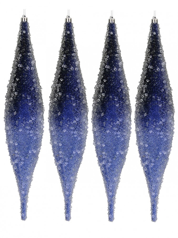 Blue With Frost Look Pine Cone Shape Baubles  Hanging Decorations - 4 x 33cm
