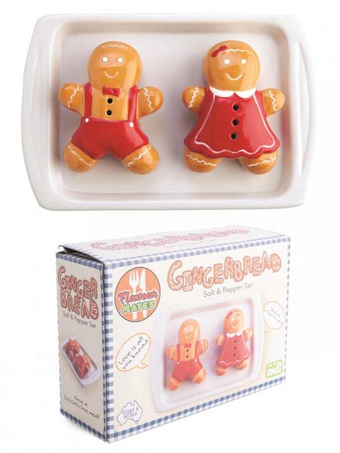 Ceramic Gingerbread Couple Christmas Salt & Pepper Shaker Set