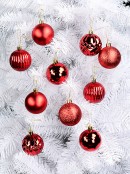 Red Assorted Shiny, Matte, Glitter & Pearl Christmas Baubles - 35 x 60mm